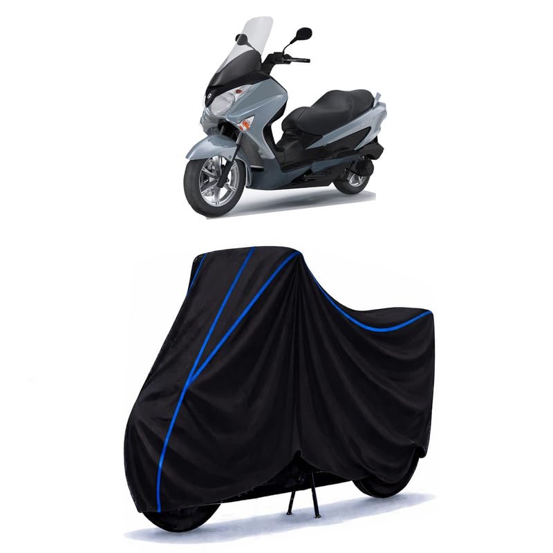 Image of Scooty Cover Water Resistant for Burgman Street BS6 | Universal Scooter & Bike Cover | Heavy Duty UV Dust, Rain & Scratch Protection | Elastic Fit All Weather Indoor Outdoor | Black with Blue Piping