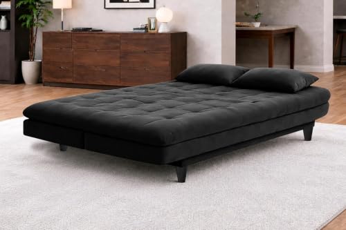 Image of Rosebell Modern Wooden 3-Seater Sofa Cum Bed Foldable Velevt Fabric Sofa for Living Room, Guest Room & Office-Black-Color