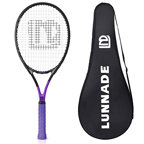 LUNNADE Tennisracket voor volwassenen, 61 cm, duurzaam tennisracket, lichtgewicht, voorgespannen en regrip, geschikt voor beginners tot gevorderde spelers