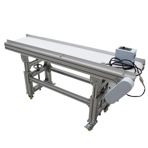 HayWHNKN Industrial Belt Conveyor System 59 * 7.9inch Adjustable Height and Speed Electric Conveyor Belt Aluminum Frame Heavy Duty PVC Belt 110v 120W