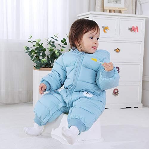 Hooded Romper for Baby Boys Girls Winter Snowsuit Warm Coat Long Sleeve Outfits Jumpsuit Gift 0-6 Months,Blue