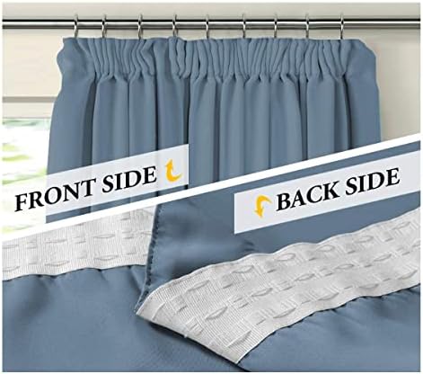 BellaHills Blackout Curtains for Bedroom - Pencil Pleat Thermal Insulated Room Darkening Curtains for Living Room, Set of 2 Panels (66 x 90 Inch, Stone Blue)