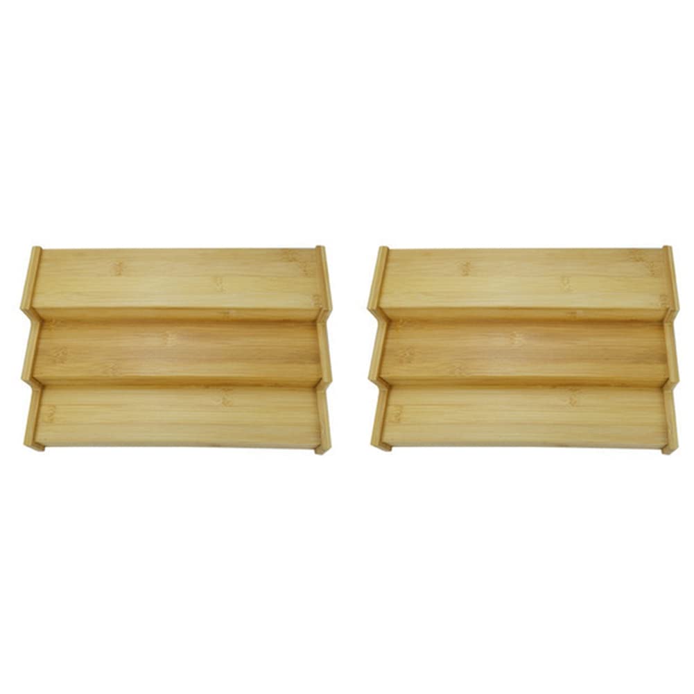 Hndhbfgrt 2X 3-Tier Non-Expandable Bamboo Spice Rack Step Shelf Cabinet Organizer