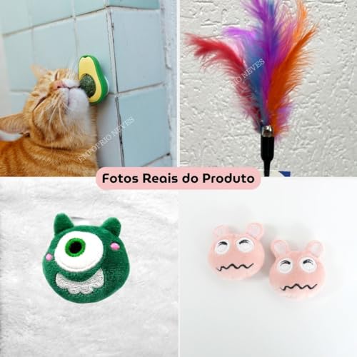 Kit 5 Brinquedos para Gato com Catnip, Varinha, Pelúcia Abacate Interativa, Brinquedos com Sino e Gu