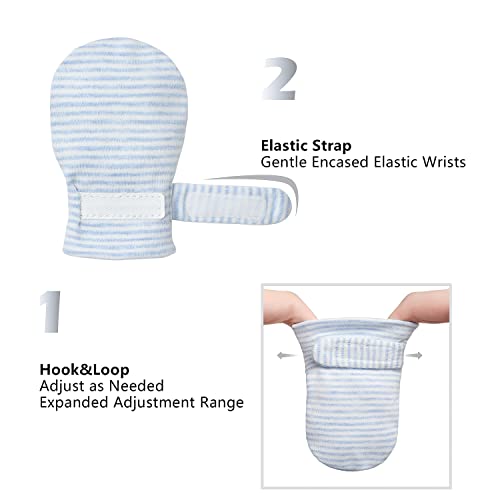Image of Newborn Baby No Scratch Mittens Stay On, 100% Cotton Breathable, Adjustable Infant Gloves for Baby Boys Girls Mittens
