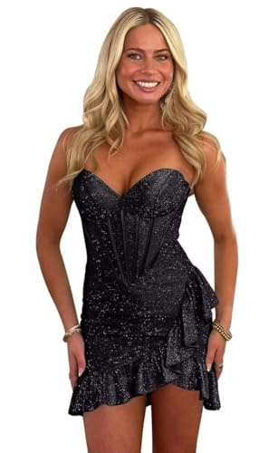 Teplpce Black Tight Homecoming Dresses for Teens Short Corset Prom
