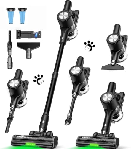 SUXIANGVAC Akku Staubsauger 48KPa/500W/55Mins, Staubsauger Kabellos mit Wandmontierte Ladestation, Selbststehende, LED Display, Anti Tangle Bürste, fürTierhaare/Teppiche/Hartböden/Auto, Tiefschwarz