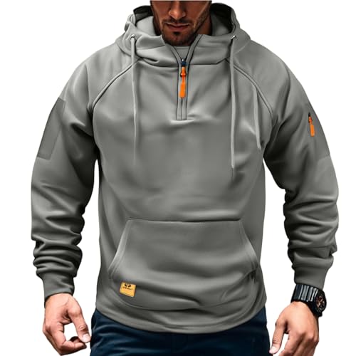 Work Hoodies for Men Fall Winter Tactical Clothing with Pockets Travel Quarter Zip Big and Tall Sweatshirt