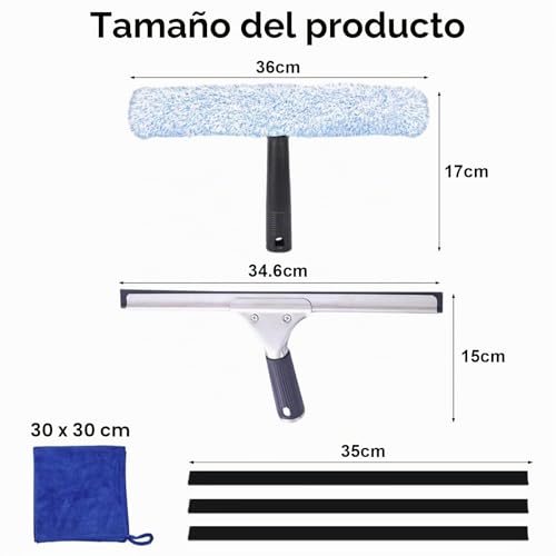 Miniatura 2 de Greatrich Limpia Cristales Profesional, Window Cleaner, Limpiador De Cristales, Kit De Limpieza Para Cristales 6 Piezas, Incluye Racleta, Bayeta De Microfibra, Para Ventanas, Espejos, Puertas De Ducha