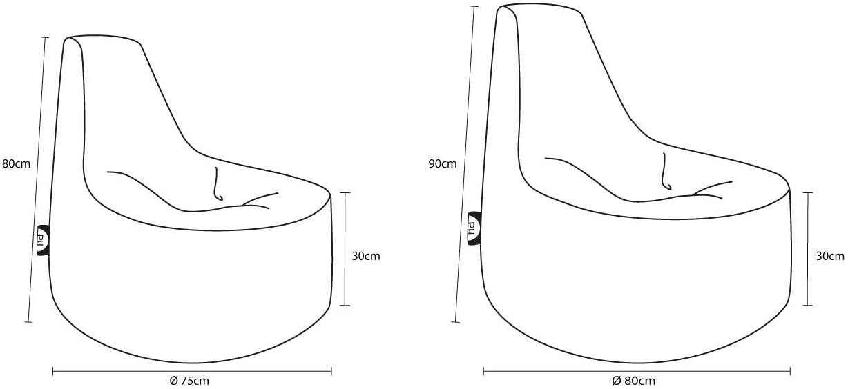 PATCH HOME Poltrona da gamer con cubo Bean Bag Set Ø 75 cm, altezza seduta 30 cm, altezza 80 cm + cubo 35 x 35 cm, colore nero