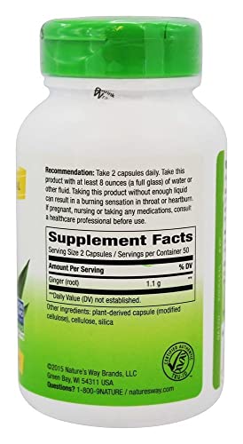 image for Nature's Way Premium Herbal Ginger Root, Digestive Support, 550 mg, 10