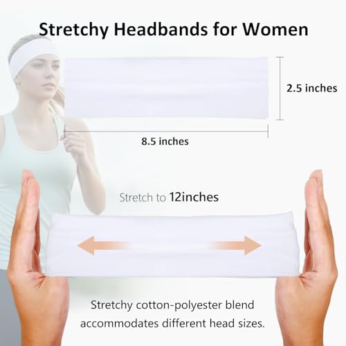 Huachi Headbands for Women Non Slip 16 Pack Elastic Sports Hair Bands for Women, Soft Cotton Cloth Headband for Workout Yoga Fashion Hair Accessories, Black White Gray Trendy Head Bands - Image 3
