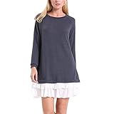 ENIDMIL Women's Round Neck Long Sleeve Dress Contrast Color Patchwork Casual Dress(Grey,XL)