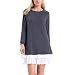 ENIDMIL Women's Round Neck Long Sleeve Dress Contrast Color Patchwork Casual Dress(Grey,XL)