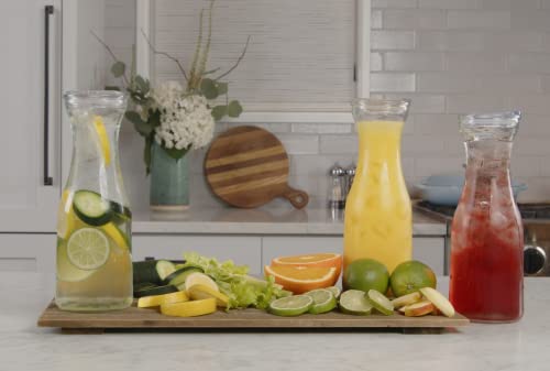 Ayl Set Of 4 Glass Carafe With Lids, 1 Liter Water Pitcher Beverage Serveware Carafe, Clear Glass Pitcher For Mimosa Bar, Cold Water, Brunch, Wine, Juice, Milk, Iced Tea, Lemonade,1 Hand Pour Lid #TOP4