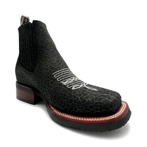 Men’s Leather Ankle Dress Cowboy Boot, Square Toe Cuello Toro Western Boots