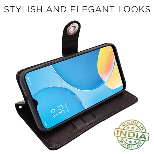 Image of Pikkme Oppo A15 / A15s Flip Cover Leather Finish | Inside TPU with Card Pockets | Wallet Stand and Shock Proof | Complete Protection Button Flip Case (Coffee)