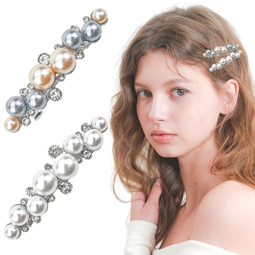 Barrettes à cheveux anti-glisse argentées avec perles pour femme