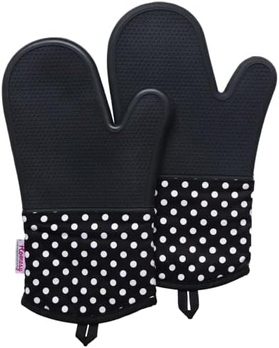 Homesy Silicone Oven Mitts, 12-inch Long Flexible Textured Grip Kitchen Mittens, Washable Insulated Oven Mitts Heat Resistant 500°F, Non Slip 2 Piece Oven Mitt Set for Cooking & Baking (Black)