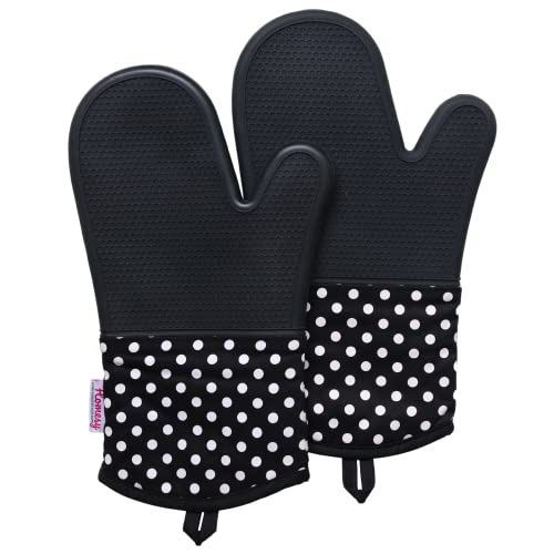 Homesy Silicone Oven Mitts, 12-Inch Long Flexible Textured Grip Kitchen Mittens, Washable Insulated Oven Mitts Heat Resistant 500°F, Non Slip 2 Piece Oven Mitt Set For Cooking & Baking (Black) #TOP9