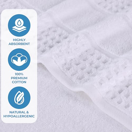 Superior Cotton Bath Towel Set, Zero Twist, Waffle Border, Large Plush Absorbent Body Towels, Luxury Soft Quick Drying, Shower, Spa, Hotel, Pool, Guest Bathroom, Home Essentials, Set of 3, White by SUPERIOR - Image 4