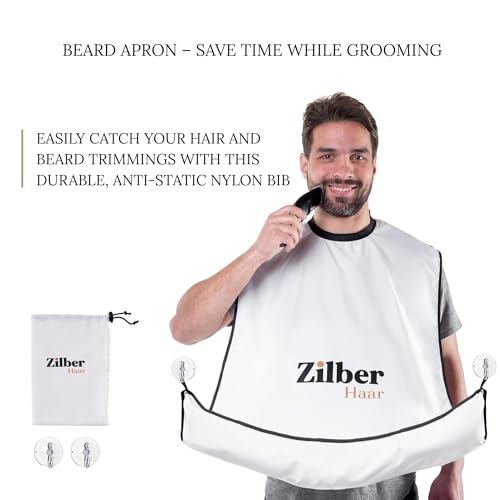 Image of ZilberHaar - Beard Care Kit for Men - 1 Regular Beard Brush + 1 Beard Balm + 1 Moisturizing Cream + 1 Beard Bib - Stiff Boar Bristles and Beech Wood - Supplied in a Velvet Bag