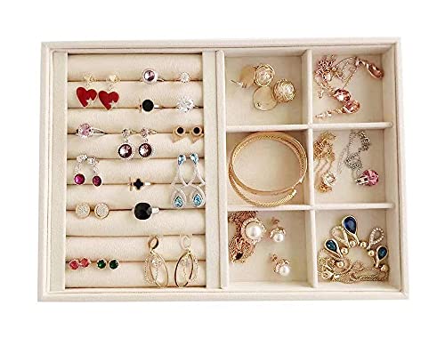 Svea Display Premium Grade Beige Velvet Jewelry Organization Trays Rings and Accessory Stacklabe Organizer Drawer Insert Closet Divider Table Top