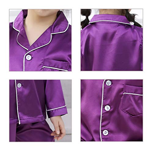 Image of Pajamas Kid Unisex Pjs Set Girls Boys Silk Pajamas Set Satin Long Sleeve 2 Piece Clasic Sleepwear for 2-12 Years Todder