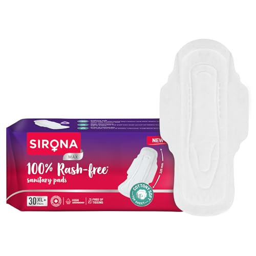 Image of Sirona Max Sanitary Pads for Women | XL Plus (Pack of 60 Pads) | 100% Rash Free & Toxic-Free | Organic Cotton Sanitary Pad | Up to 0% Leakage, Comfortable & High Absorbency