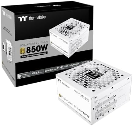 Thermaltake Toughpower GT 850W Snow ATX 3.1 Power Supply; 80 Plus Gold Efficiency; Smart Zero Fan; Native 600W PCIe 5.1 Connector; PS-TPT-0850FNFAGU-W; 5 Year Warranty