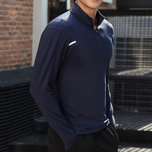 Men 1/4 Zip Long Sleeve Pullover UPF 50+ Sun Shirt Quick Dry Running Rash Guard Fishing Shirts with Thumb Holes3