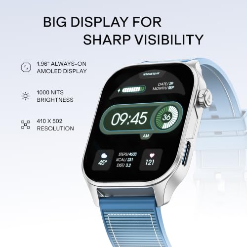 Image of boAt Ultima Vogue 2, India's First AMOLED Type-C Smartwatch, 1.96 inch Display, 1000 nits Brightness, Metal Body w /Premium Straps, 10-Days Battery Life, Smartwatch for Men & Women (Deep Blue)