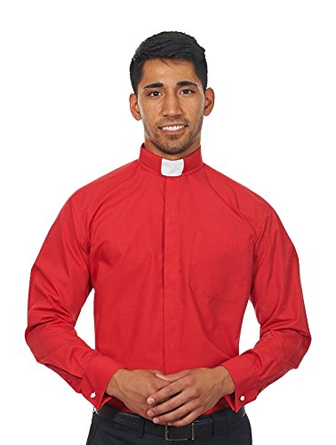 Men's Long Sleeves Tab Collar Clergy Shirt Red (18-18 1/2 (36-37))
