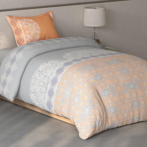 Image of Spaces Fiora Ornate Single Bedsheet with 1 Pillow Covers | 100% Cotton Bed Sheet | Percale Bedding Set | Super Soft & Breathable Bedsheet | Light Grey | 152 x 228 Cm