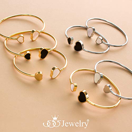 555Jewelry Stainless Steel Cuff Bracelet, Shell & Black Heart Bracelet, Open Bangle Bracelet, Open Cuff Bracelet, Open Cuff Bangle Bracelet, Bangle Bracelets For Women & Girls, Gold #TOP4