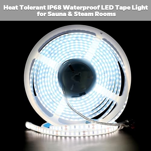Image of SuperlightingLED DC24V LED Tape 6000K Sauna Lights for inside Sauna, Flexible High Temperature Rated & IP68 LED Strip Light Water-submersible, 600 LEDs Bright & 5m 16.4ft Long (6000K Daylight White)