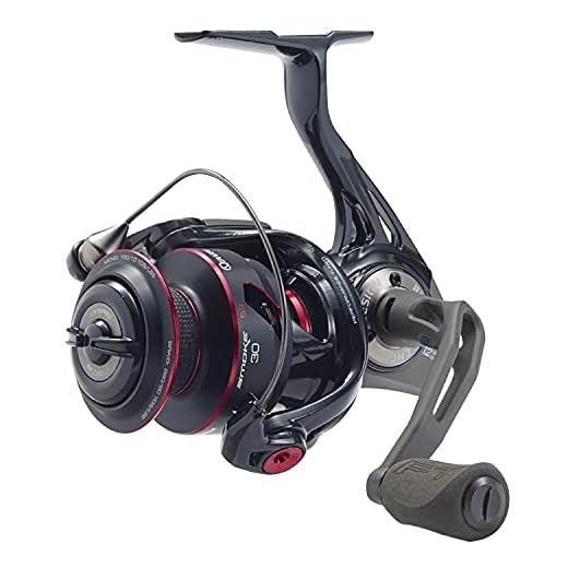 Quantum Smoke Spinning Fishing Reel, Size 30 Reel, Changeable Right- or Left-Hand Retrieve, Continuous Anti-Reverse Clutch with NiTi Indestructible Bail, SCR Alloy Frame, Black