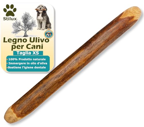 Stilux® Bastoncino da masticare in legno d'ulivo per cani e cuccioli fino a 5 kg, taglia XS, osso giocattolo naturale per cane, pulisci denti e allenamento dei muscoli masticatori