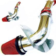 SUNROAD Cold Air Tube with Red Filter Replacement for 1999-2004 Ford Mustang 3.8L 232Cu. In. V6 GAS OHV Naturally Aspirated, Red and Silver