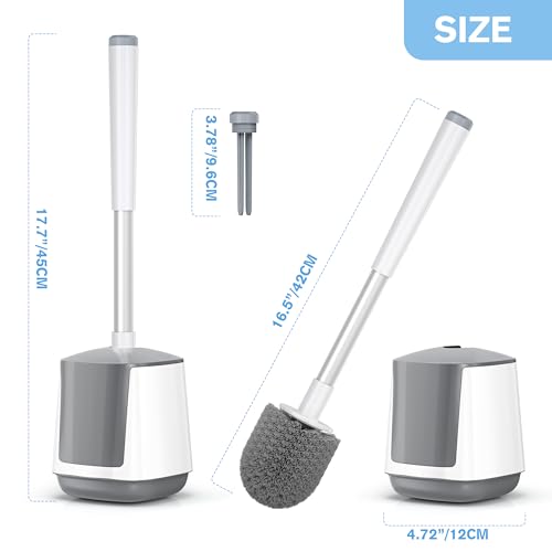Toilet Brush and Holder, Toilet Bowl Brush with Automatic Holder, Toilet Scrubber and Holder with Tweezers, Toilet Brushes for Bathroom with Aluminum Handle-Conceal Brush (1 Pack, White)