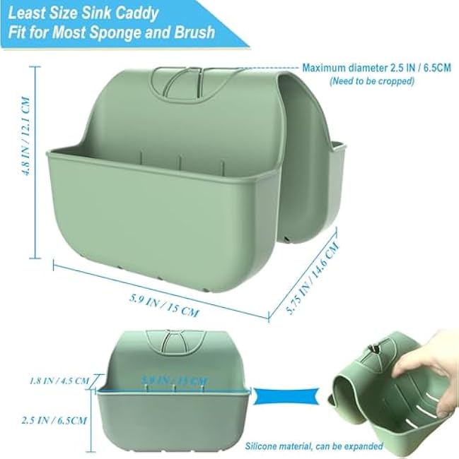 Sponge Silicone Holder for Kitchen Sink, Sponges Holder Over Faucet, Hanging Kitchen Sink Organizer Accessories Rack Basket (Green)