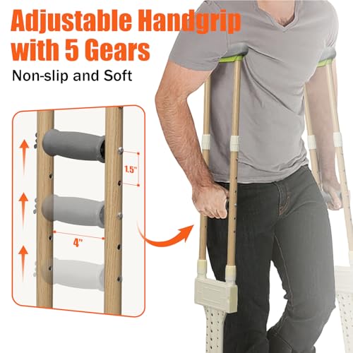 Aluminum Crutches for Adults, Pair of Height Adjustable Crutch (Fits 5\'0\" - 5\'10\"), Universal & Lightweight Crutches for Kids, Women, Includes Padded Underarm Cushions, Rubber Tips, 300 lbs Capacity