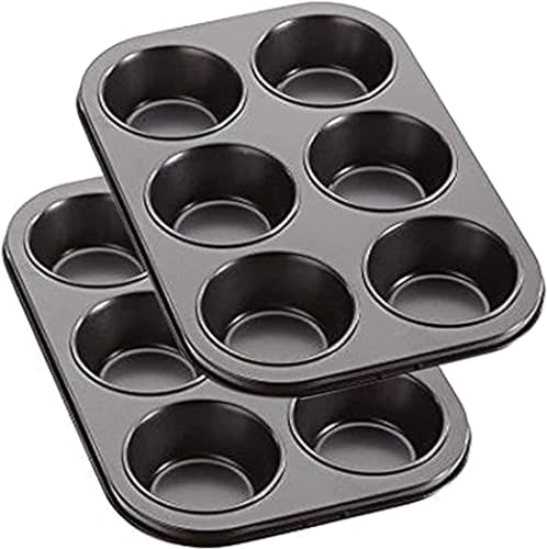 SKYTE® 2 Pack Durable Non-Stick Muffin Cake 6 Cup Baking Tray for Yorkshire Pudding, Cupcakes, Brownies, and More