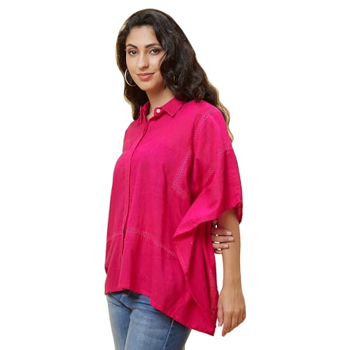 Image of Globus Women Solid Shirt Collar Lace Inserts Kaftan Tunic