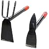 2 Pack Hand Garden Tools Set Hand Hoe and Cultivator Combo Carbon Steel Hand Tiller Hand Digger Pick Mattock Dual Headed Garden Hoes Weeding Tools for Loose Soil Outdoor Lawn