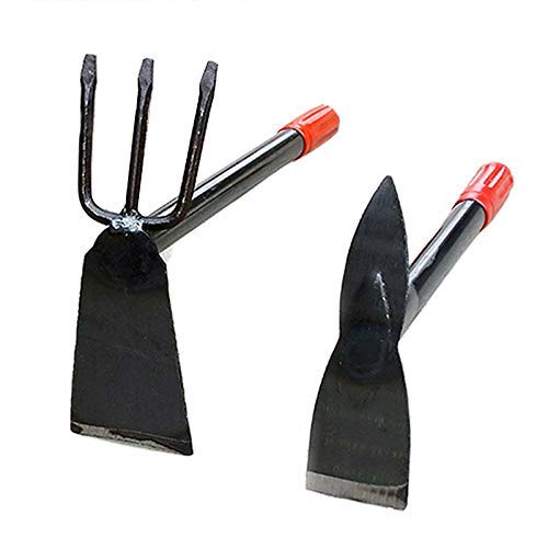 Kelendle 2 Pack Hand Garden Tools Set Hand Hoe and Cultivator Combo Carbon Steel Hand Tiller Hand Digger Pick Mattock Dual Headed Garden Hoes Weeding Tools for Loose Soil Outdoor Lawn