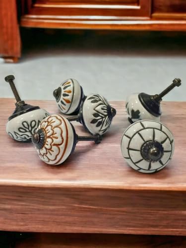 Image of Vintage Ceramic Knobs for Kids and Kitchen Cupboards,Drawers, Wardrobes, PC Cabinets, Dressing Table and Home Decor, Antique Assorted, Set of 6