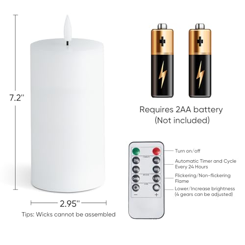 image for Homemory White 3x6 Inch Flameless Candles Battery Operated with Remote