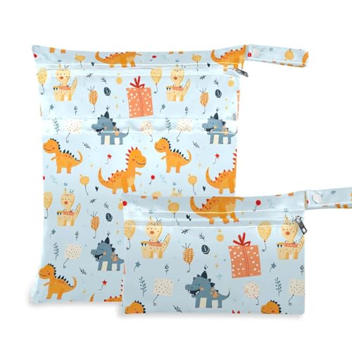 Coikll Wet Dry Bags for Cloth Diaper 2 Pack Waterproof Yoga Gym Bag for Swimsuit Wet Clothes Baby Items-?Cute Dinosaur?