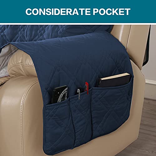 Turquoize 100% Waterproof Recliner Sofa Cover 3 Seat Reclining Couch Cover for 3 Cushion Couch Waterproof Recliner Sofa Protector Cover for Dogs Pets with Non Slip Backing and Strap (Large, Navy) by Turquoize - Image 4